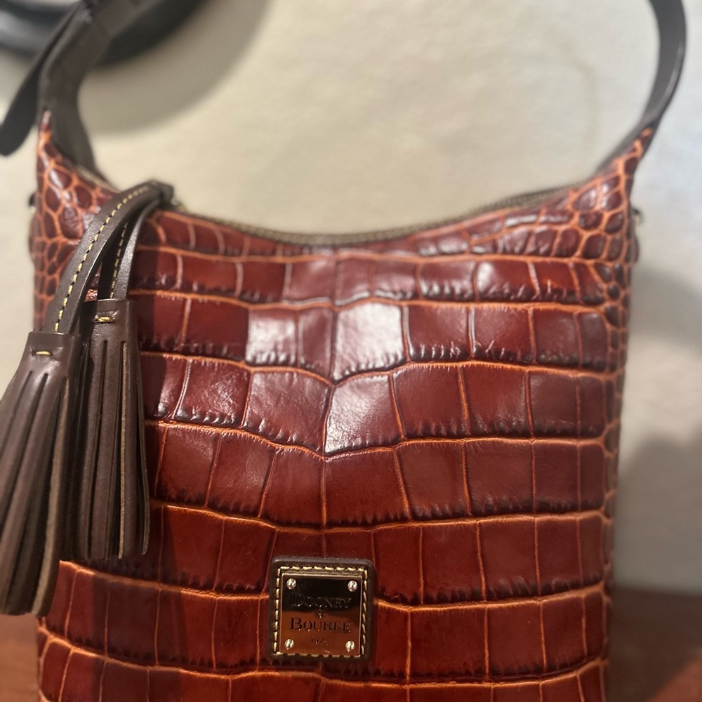 Dooney & Bourke Brown Croc Embossed Hobo Bag